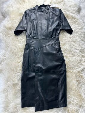 ba&sh Aste Dress Real Lamb Leather Black